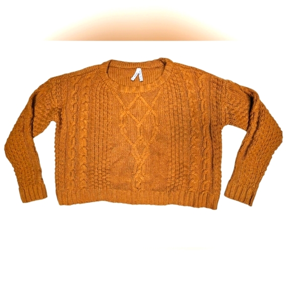 Mudd Rust Brown Orange Cropped Textured Longsleeve Sweater Top Crewneck Gold - Picture 5 of 12